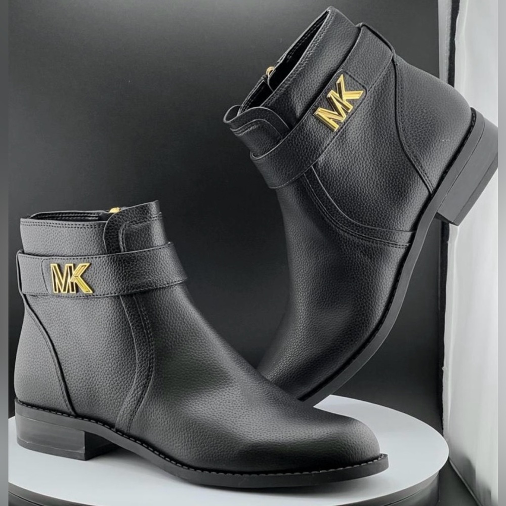 MICHAEL Michael Kors Black Ankle Boots with Gold Accents